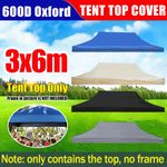 3x6M Pop Up Gazebo Top Cover 600D Waterproof Canopy Replacement Roof Garden Tent