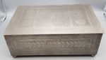 Vintage Heavily Decorated Hinged Metal Cigar Box, Wood Lined on Ball Feet (B)