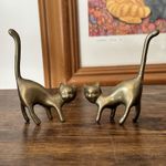 Vintage Brass Cat Figurines Set of 2 Mid Century Modern Mini Cat Statues Decor