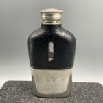 Antique Hip Flask James Dixon & Sons Leather & Pewter Gentleman’s Drinking 3/8pt