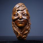2.6-in Vintage Japanese Netsuke Boxwood Carved Masked Beauty Statue Ornament