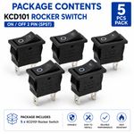 5PCS KCD101 Rocker Switch ON OFF 2 Pin 6A 250V 10A 125V Mini Toggle Switch Black