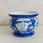 Vintage Chinoiserie Planter Plant Pot Jardiniere H 9cm Foliage Flower Blue White
