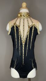 Sparkly Black And Gold Rhythmic Gymnastics Leotard (7-10 Years)