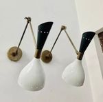 Mid Century Brass Wall Sconce Lamp Italian Stilnovo Lighting Pair Fixtures