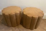 Sweet Pair Of Scalloped/Flower/wavy Stools/Poiffes/Ottomans In Dark Orange/Rust