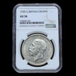 1930 George V Silver Wreath Crown, Scarce, NGC AU 58