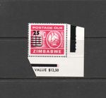 T2610   Zimbabwe  1990   Postage Due  SURCHARGED   1v.   MNH