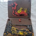 Reduced 2 x 1960's ERNST studio pottery wall plaques handmade Denmark fat lava 