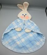 Vintage 1979 Fisher Price Blue Plaid Bunny Baby Comforter Blanket Soother 404