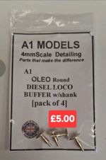 4mm 00 scale OLEO large (22inch) Round LOCO BUFFERS  - Turned Brass Pack of 4