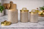 Grey Gold Tea Coffee Sugar Jars Set Airtight Kitchen Storage Canisters