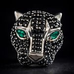 Effy Panther Head Ring 925 Black Sapphire Emerald Statement Ring Size 10 Bold