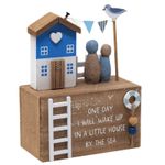 Seaside Wooden House Ornament with Couple and Seagull Coastal One Day Quote
