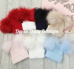 Baby Knitted Pom Pom Hat Size Newborn Double Pom 💗💙