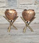 Pair Antique Japanese Aesthetic Movement Arts & Crafts Copper And Brass Planters