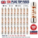 13A Plug Top Fuses BS1362 13 Amp Mains Cartridge Fuse Pack 1 5 10 15 25 50 100