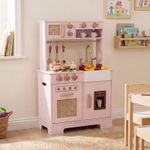 Play Kitchen for Kids Wooden Kitchen Playset with Realistic Lights & Sounds Pink