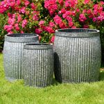 Large Galvanised Dolly Tub Set 3 | Metal Steel Garden Flower Pot Trough Planter