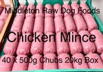 Frozen Dog Food  Chicken Mince 40 x 500g chubs 20kg box. BARF RAW DIET delivered
