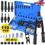 110PCS Rivet Nut Kit Riveter Gun Heavy Duty Riveting Rivets Nutsert Tool Rivnut