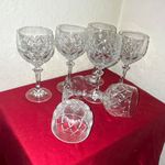 Set of 8 Clear Cut Glass Stemmed Wine Glasses Goblets for Wine, Glass