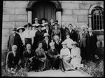 ANTIQUE Magic Lantern Slide LARGE GROUP OUTSIDE DOORWAY C1920 PHOTO ENGLAND 