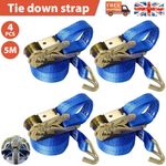 4X Ratchet Straps Tie Down 25mm 5 Meters 1500KG Claw Lorry Lashing Handy Straps