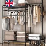 Double Clothes Rail Rack Heavy Duty Garment Hanging Stand Open Wardrobe Shelf UK