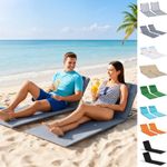 Set Of 2 Beach Mat Seat Adjustable Back Metal Frame Fabric Cover Foldable w/ Bag