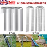 J / U Shaped Rebar Stakes Heavy Duty Ground Anchors Tent Pegs Trampoline Garden