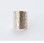 Handmade Gold Plated Vintage Lace Print Wide Cuff Ring Size S by Joanna Campbell