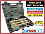 7PC CAR DENT AUTO BODY PANEL REPAIR TOOL KIT HANDLES BEATING DOLLIE HAMMERS 1513