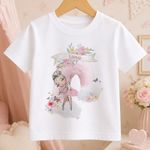 Personalised T-Shirt Ballerina Pink Rainbow Kids Boys Girls Name Tee Top Party
