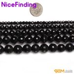 Natural Faceted Black Agate Onyx Round Gemstone Beads For Jewellery Making 15"