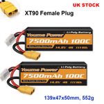 2pcs Youme 7500mAh 14.8V XT90 4S Hard Case LiPO Battery for RC Truck Car Racing