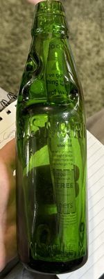 GREEN GLASS CODD BOTTLE SMART ALNWICK. Superb 10oz Emerald Green Glass Bottle