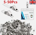 5-50X Metal Badge Clips with Clear PVC Straps for ID Cards Name Tag Work Badge