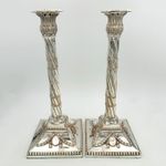 PAIR GEORGE III 12.5" CANDLESTICKS OLD SHEFFIELD PLATE c1775
