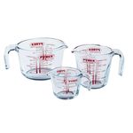 3 Pyrex Glass Measuring Jug Set 0.25L 0.5L & 1L Classic Kitchen Measurement Jug