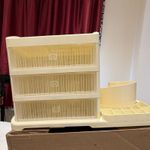 3-Drawer Plastic Storage Unit with Tray, Cream & Clear, Freestanding
