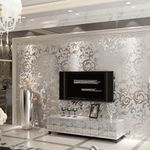 3D Glitter Wallpaper Damask Retro Silver Grey Metallic Textured Wall Paper Decor