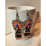 Purple Catrina Day of the Dead Earrings 3" Delica Beaded Dangly Sugar Skull