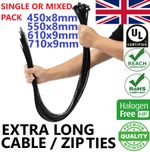 CABLE TIES EXTRA LONG PREMIUM BLACK 450mm - 710mm SINGLE OR MIXED PACK Free P&P