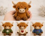 Highland cow  Knitting Pattern Bundle With Clothes DK Toy Knit Pattern Printed