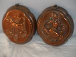 Vintage Small Copper Coated Metal Molds Kitchenalia Wall Hanging Girl & Dog 11cm