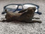  AUSTRIAN BRONZE RUNNING HARE RABBIT FIGURE BERGMAN STAMPED 12CM X 4CM RARE 