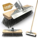 Wire Patio Brush 12in with Scraper Long Handle Moss Weed Removal Broom