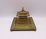 Antique Ornate Cast Brass Desk Ink Well solid heavy