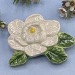 Vintage Ceramic Statement Rare Unique Brooch Glossy White Magnolia Flower